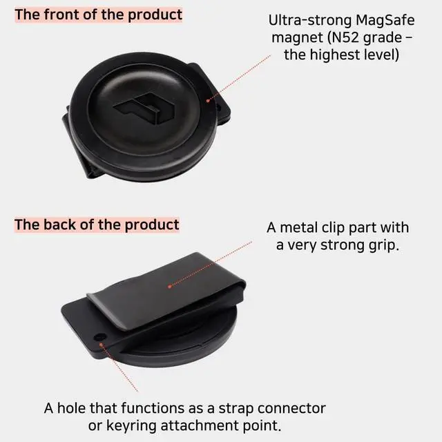 Alt view image 2 of 7 - Magnetic Clip Phone Holder with Safety Strap Hands-Free Mount for Backpack, Harness Hiking, Delivery, Outdoor Use MagSafe Compatible (MagSafe Compatible)