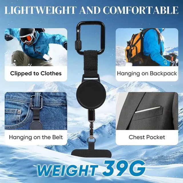 Alt view image 6 of 7 - Retractable Phone Tether Anti Theft, Anti Pickpocket Phone Strap with Secure Locking Clip and 360° Anti-Tangle Design for Travel Hiking Skiing (2pcs)