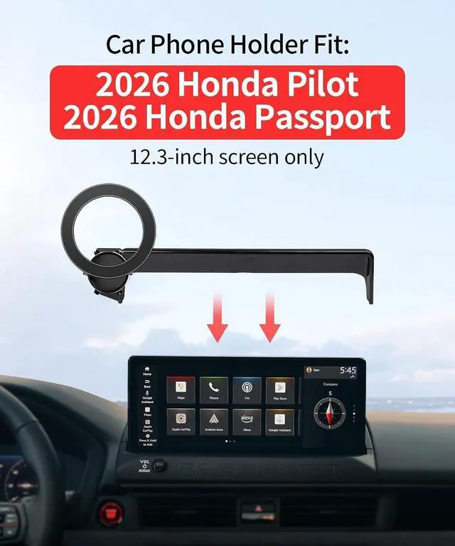 Alt view image 7 of 7 - Car Phone Holder for Honda Passport/Pilot 2026, 12.3" Screen Magsafe Mount Magnetic Accessories Cell Phone Mount Clip Compatible with iPhone, 3D fit Stable Dashboard Navigation Bracket Cradle Stand