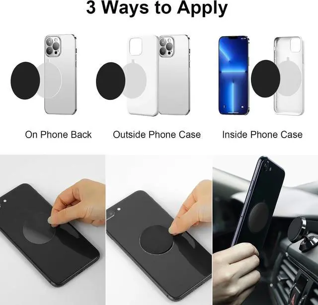Alt view image 2 of 6 - Metal Plate for Magnetic Car Phone Mount, 12 Pack Round Metal Sheets, Black | Ultra-Thin Adhesive Metal Plate Compatible with iPhone and Android
