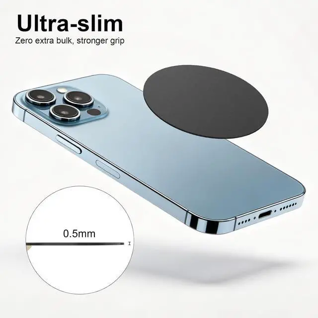 Alt view image 6 of 6 - Metal Plate for Magnetic Car Phone Mount, 12 Pack Round Metal Sheets, Black | Ultra-Thin Adhesive Metal Plate Compatible with iPhone and Android
