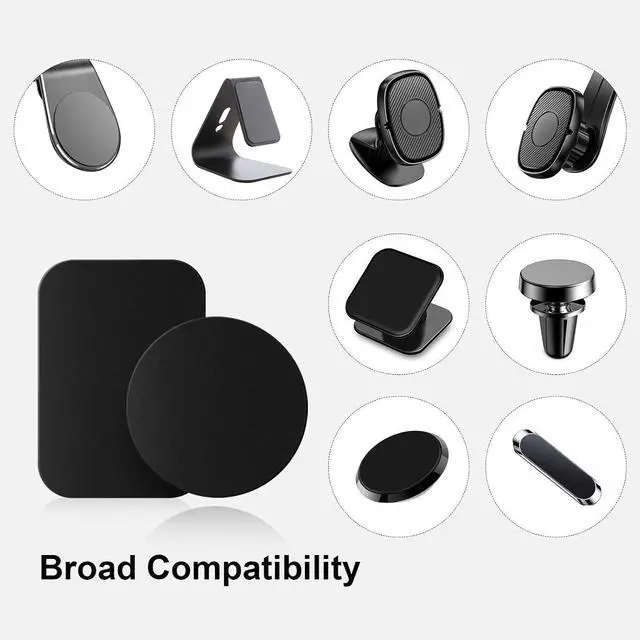 Alt view image 3 of 7 - Metal Plates for Magnetic Car Mount 12-Pack (6 Round + 6 Rectangular) with Strong 3M Adhesive Ultra-Thin, Durable, Non-Magnetic, Compatible with Smartphones & Tablets