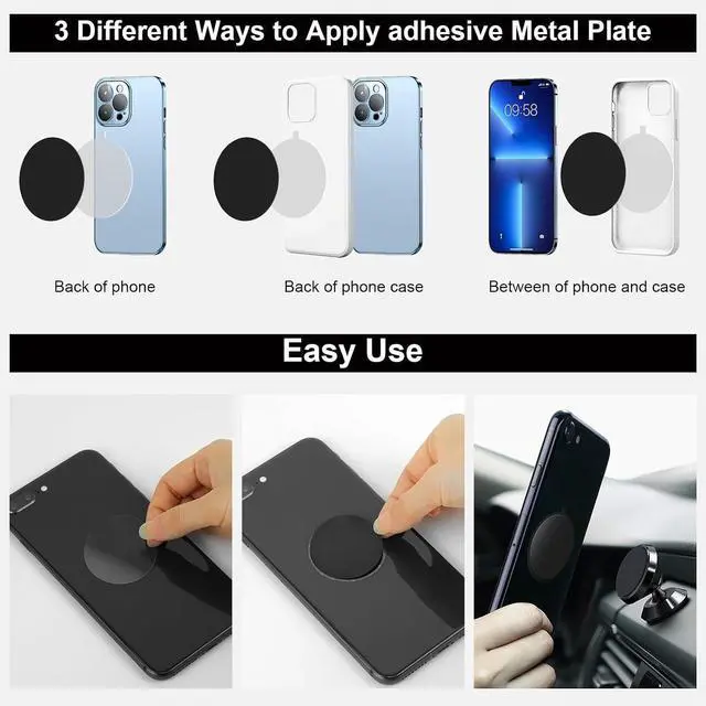 Alt view image 4 of 7 - Metal Plates for Magnetic Car Mount 12-Pack (6 Round + 6 Rectangular) with Strong 3M Adhesive Ultra-Thin, Durable, Non-Magnetic, Compatible with Smartphones & Tablets