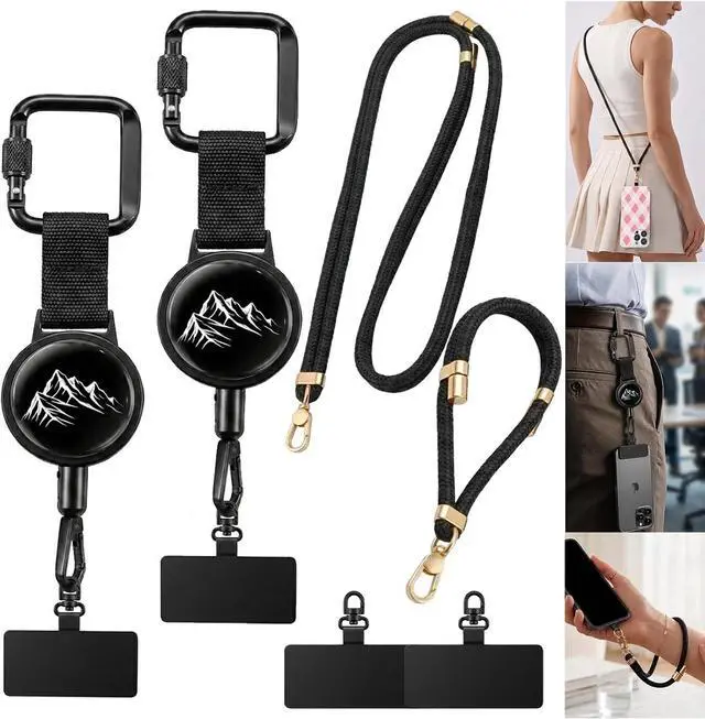 Main image of 4 PCS Retractable Phone Lanyard Set Adjustable Anti-Theft - Anti-Lost Neck & Wrist Strap Tether for All Smartphones, Suitable for All Scenarios, Festival Travel Security