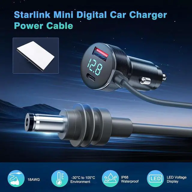 Alt view image 5 of 7 - 3-in-1 Starlink Mini Cable 10ft/3m, High Speed Charging USB C/USB A Ports, 12-48V Starlink mini car Charger to DC Cable Waterproof Accessory's