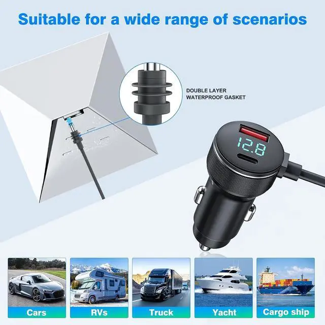 Alt view image 7 of 7 - 3-in-1 Starlink Mini Cable 10ft/3m, High Speed Charging USB C/USB A Ports, 12-48V Starlink mini car Charger to DC Cable Waterproof Accessory's