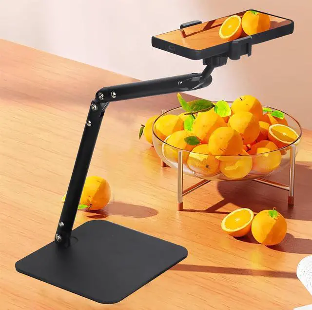 Main image of Adjustable Overhead Articulating Arm Phone Stand for Desk, Black Metal