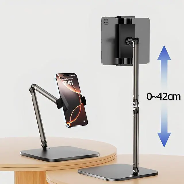 Alt view image 4 of 7 - Adjustable Overhead Articulating Arm Phone Stand for Desk, Black Metal