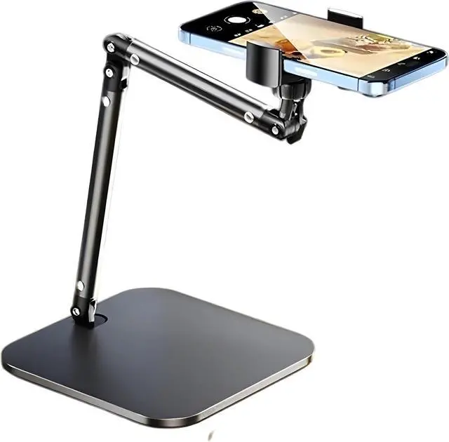 Alt view image 7 of 7 - Adjustable Overhead Articulating Arm Phone Stand for Desk, Black Metal