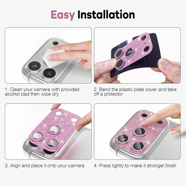 Alt view image 2 of 7 - Cute Camera Lens Protector for iPhone 17 Pro, Bling Pink Camera Cover for Women, All-in-One Drop-Proof Scratch Protector, Military Grade Shatterproof, Strong Adhesion