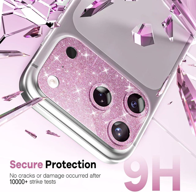 Alt view image 5 of 7 - Cute Camera Lens Protector for iPhone 17 Pro, Bling Pink Camera Cover for Women, All-in-One Drop-Proof Scratch Protector, Military Grade Shatterproof, Strong Adhesion