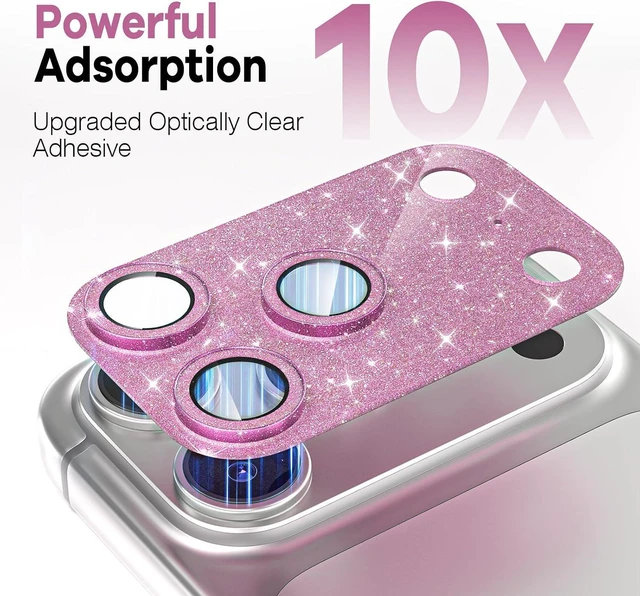 Alt view image 6 of 7 - Cute Camera Lens Protector for iPhone 17 Pro, Bling Pink Camera Cover for Women, All-in-One Drop-Proof Scratch Protector, Military Grade Shatterproof, Strong Adhesion