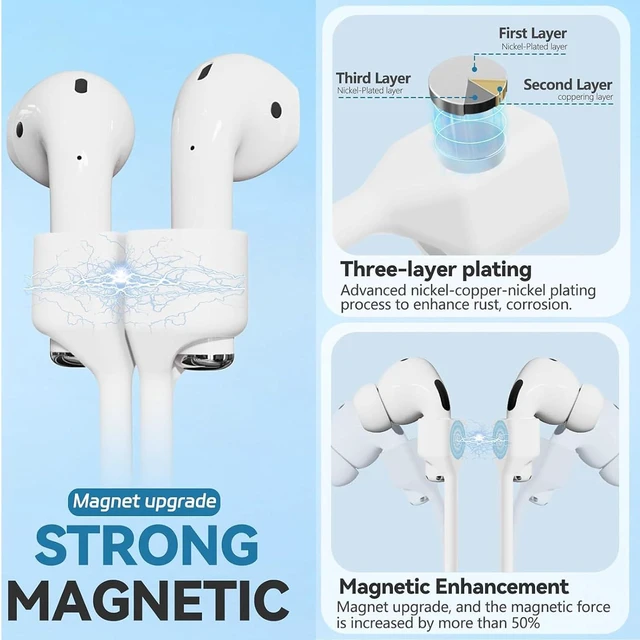 Alt view image 2 of 7 - Magnetic Anti-Lost Straps for AirPods, Colorful Soft Silicone Lanyard with Ear Hooks and Neck Cord, Wireless Headphones Anti-Lost Rope, 4-Pack (Wine Red, Green, White)