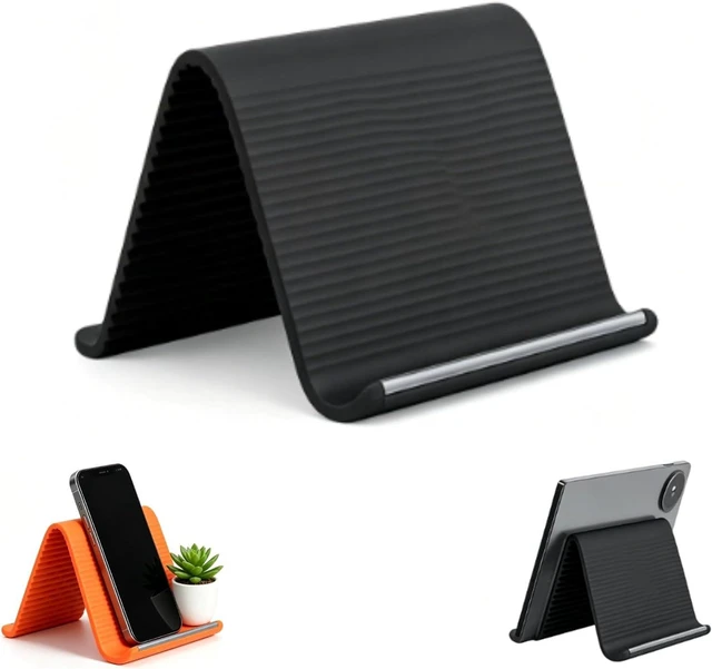 Main image of Silicone Phone Stand with Aluminum, Flexible Foldable Phone Holder, Bendable Adjustable Anti-Slip Desktop Stand for Phone Tablet Laptop, Portable Rollable Multi-Angle Stand for Home (Black)