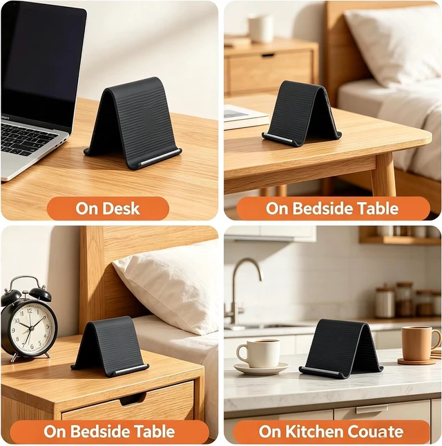 Alt view image 5 of 6 - Silicone Phone Stand with Aluminum, Flexible Foldable Phone Holder, Bendable Adjustable Anti-Slip Desktop Stand for Phone Tablet Laptop, Portable Rollable Multi-Angle Stand for Home (Black)