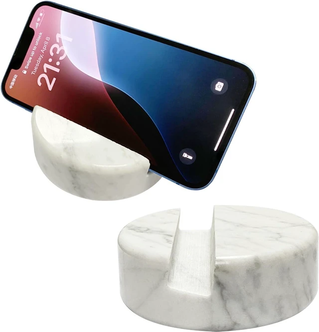 Main image of Round White Marble Phone Stand, Desk Cell Phone Holder for Mobile Devices