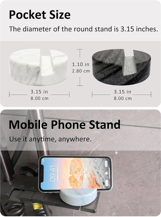 Alt view image 2 of 7 - Round White Marble Phone Stand, Desk Cell Phone Holder for Mobile Devices