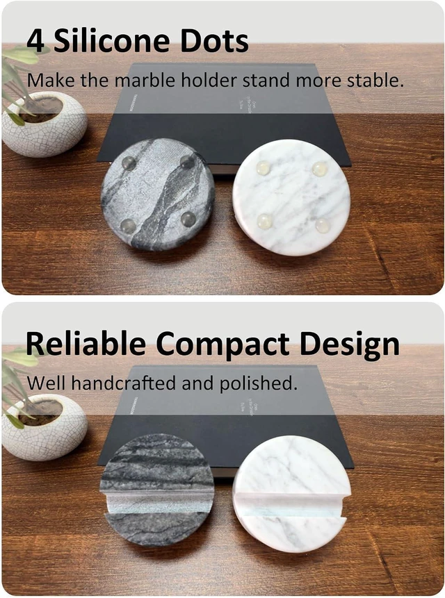 Alt view image 4 of 7 - Round White Marble Phone Stand, Desk Cell Phone Holder for Mobile Devices