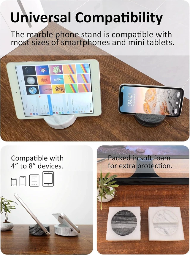 Alt view image 5 of 7 - Round White Marble Phone Stand, Desk Cell Phone Holder for Mobile Devices