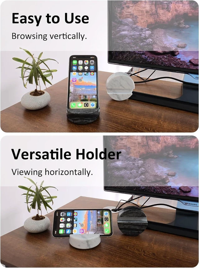 Alt view image 7 of 7 - Round White Marble Phone Stand, Desk Cell Phone Holder for Mobile Devices