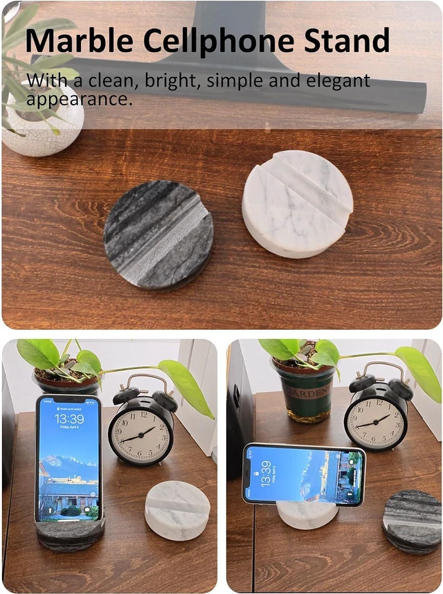 Alt view image 6 of 7 - Round White Marble Phone Stand, Desk Cell Phone Holder for Mobile Devices