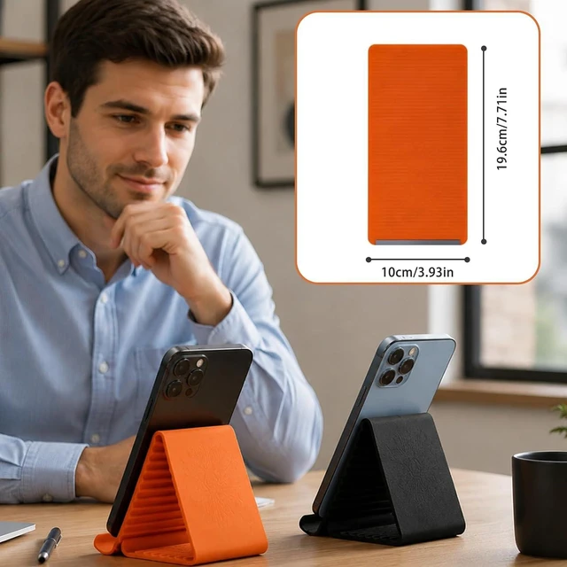 Alt view image 2 of 6 - Flexible Silicone Phone Stand with Aluminum, Foldable Portable and Bendable Phone Holder for Phone Tablet Laptop, Portable Rollable Multi-Angle Stand (Orange)