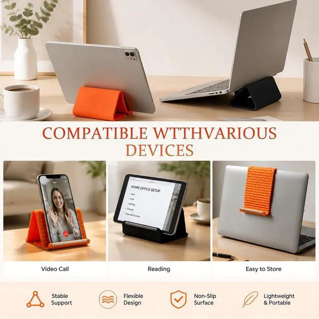 Alt view image 3 of 6 - Flexible Silicone Phone Stand with Aluminum, Foldable Portable and Bendable Phone Holder for Phone Tablet Laptop, Portable Rollable Multi-Angle Stand (Orange)