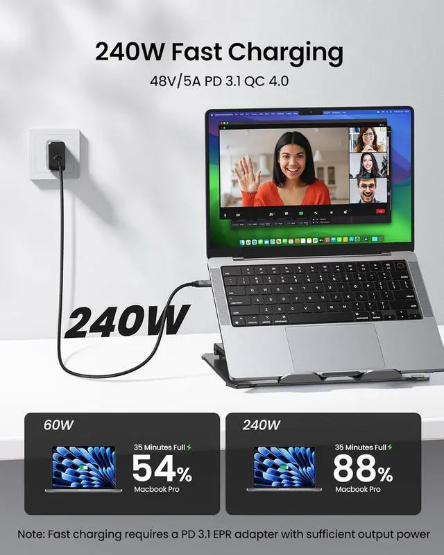 Alt view image 5 of 7 - USB C Monitor Display Cable 3.3FT 4K@144Hz/60Hz 8K USB C 3.2 Gen 2x2 Video Cable 20Gbps Data Transfer 240W PD Charging Type C Compatible for iPhone 17 MacBook CarPlay Portable Monitor