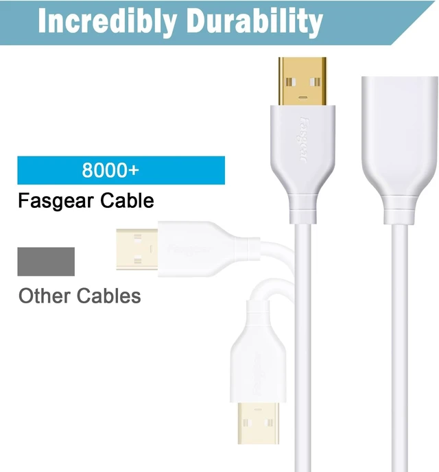 Alt view image 2 of 7 - White USB Extension Cable 10ft Extender Cord Type A Male to Female Extension Cord with USB Ports for /Hard Drive/Mouse/Printer/Webcam