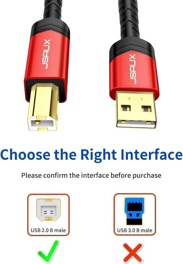 Alt view image 2 of 4 - USB Printer Cable 10ft Type A Male to B Male Scanner Cord USB B Cable High Speed for etc and Piano DAC