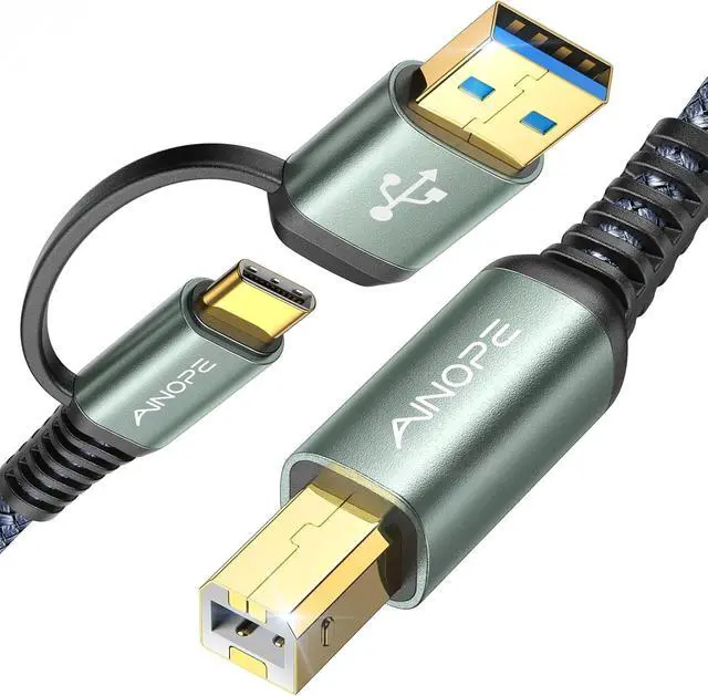 Main image of Printer Cable to USB 480Mbps Printer USB B to USB C MIDI Cable Nylon Braided Type B Cord for MacBook Pro DAC MIDI Keyboard 6.6FT Grey
