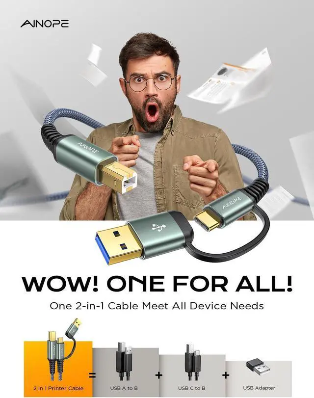 Alt view image 4 of 7 - Printer Cable to USB 480Mbps Printer USB B to USB C MIDI Cable Nylon Braided Type B Cord for MacBook Pro DAC MIDI Keyboard 6.6FT Grey