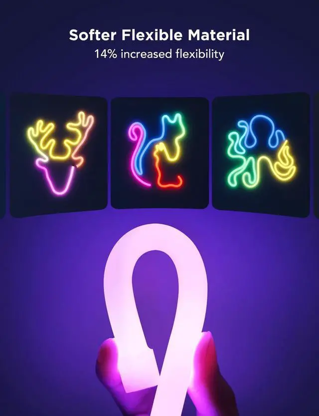 Alt view image 4 of 7 - RGBIC Neon Lights LED Smart Neon Rope Light 2 Works with Matter Alexa Google Assistant Custom DIY Neon Strip Lights for Bedroom and Wall Decor Softer Material 9.8ft White