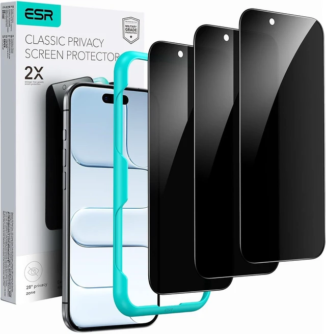 Main image of 3 Pack for iPhone 16 Pro Max Privacy Screen Protector Align Frame