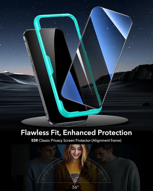 Alt view image 2 of 7 - 3 Pack for iPhone 16 Pro Max Privacy Screen Protector Align Frame
