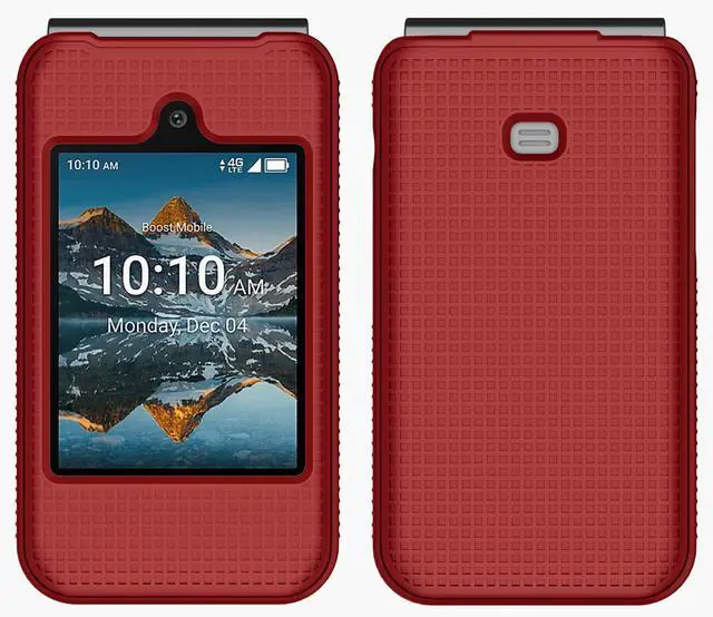 Alt view image 2 of 7 - Grid Series for Consumer Cellular Iris Easy Flip Phone (2024) Case - Red | Also Fits Boost Mobile Summit Flip 4G Protective Hard Shell Cover Satisfying Texture Grip For SL006D