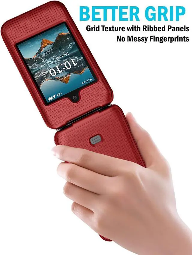 Alt view image 3 of 7 - Grid Series for Consumer Cellular Iris Easy Flip Phone (2024) Case - Red | Also Fits Boost Mobile Summit Flip 4G Protective Hard Shell Cover Satisfying Texture Grip For SL006D