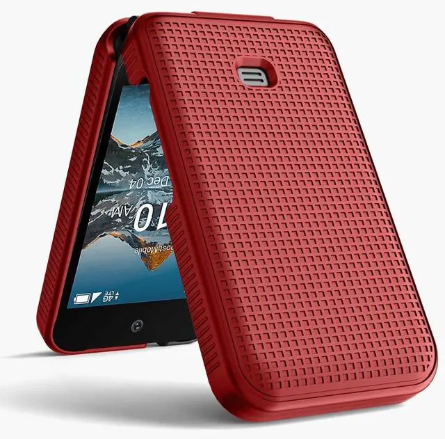 Alt view image 4 of 7 - Grid Series for Consumer Cellular Iris Easy Flip Phone (2024) Case - Red | Also Fits Boost Mobile Summit Flip 4G Protective Hard Shell Cover Satisfying Texture Grip For SL006D