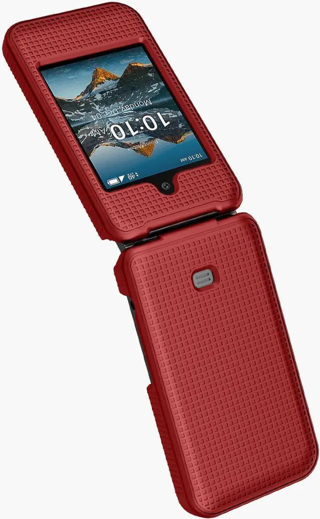 Alt view image 5 of 7 - Grid Series for Consumer Cellular Iris Easy Flip Phone (2024) Case - Red | Also Fits Boost Mobile Summit Flip 4G Protective Hard Shell Cover Satisfying Texture Grip For SL006D