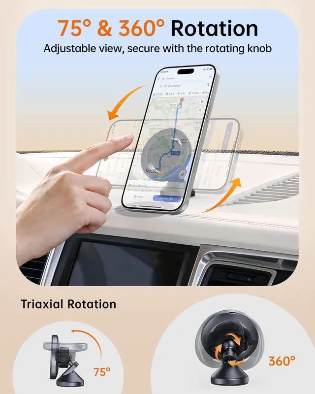 Alt view image 2 of 7 - MagSafe Car Mount Magnetic Car Phone Holder for Car Dashboard 360° Rotating Strong Magnet Phone Mount with 3M VHB Adhesive Compatible with iPhone 17/16/15/14/13/12 & MagSafe Cases