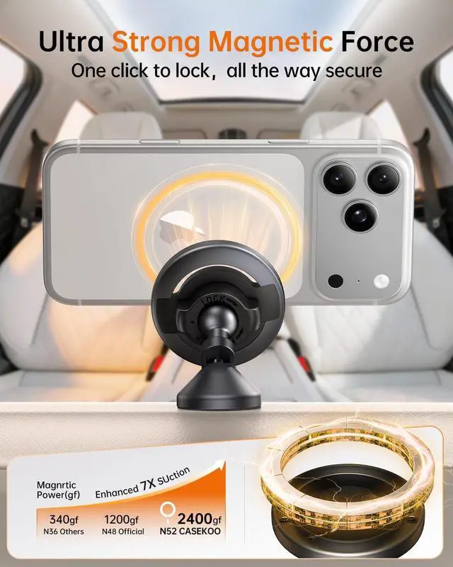 Alt view image 5 of 7 - MagSafe Car Mount Magnetic Car Phone Holder for Car Dashboard 360° Rotating Strong Magnet Phone Mount with 3M VHB Adhesive Compatible with iPhone 17/16/15/14/13/12 & MagSafe Cases