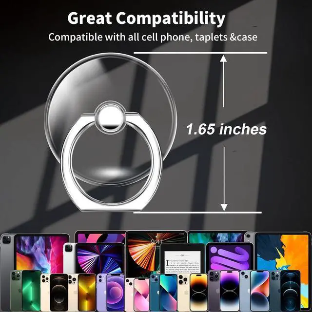 Alt view image 5 of 6 - Transparent Clear Phone Ring Grips Holder Kickstand Finger Ring Stand for Cell Phone Tablet Case Accessories(Round-Clear) (1)