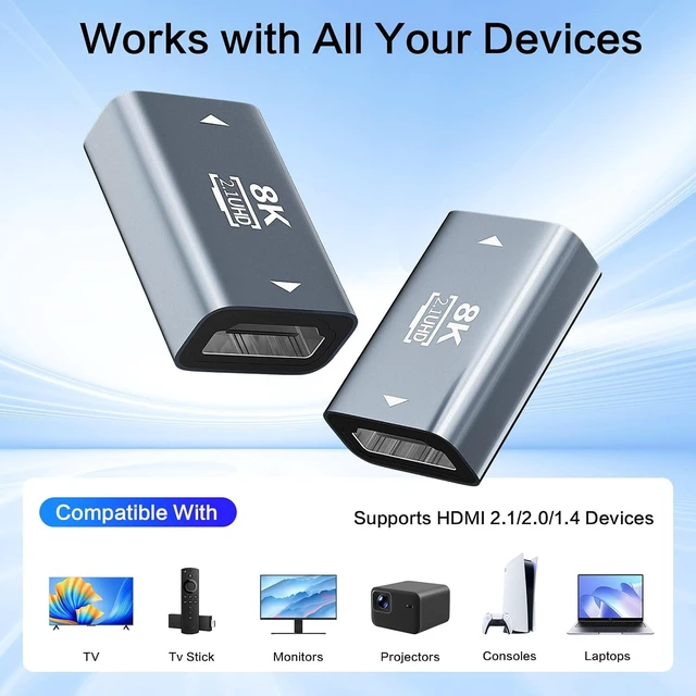 Alt view image 5 of 7 - 8K HDMI to HDMI Coupler 4 Pack 8K@60Hz Female to Female Extension Adapter HDMI 2.1 Connector Support 8K@60Hz / 4K@120Hz 120UHD 3D HDR ARC Compatible with Laptop PC Monitor HDTV