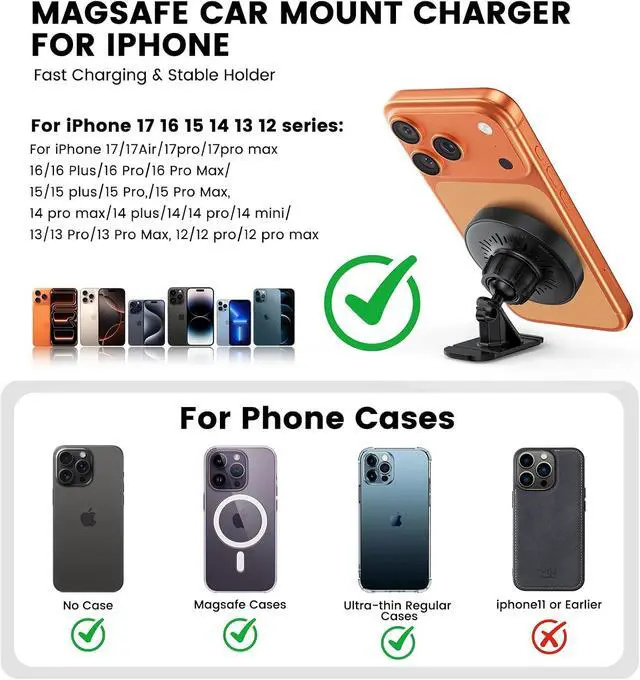 Alt view image 5 of 7 - Magnetic Car Mount Charger 15W Magnetic Wireless Car Charger for iPhone 17 Accessories Magnetic Phone Holder for Car 3 in 1 Magnetic Car Mount for iPhone17Pro/16/15/14/13/12 Series Gifts for Men Women