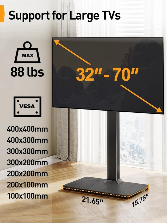 Alt view image 5 of 7 - Floor TV Stand with Mount for 32-70 inch TVs up to 88lbs Floor Standing TV Stand with 9 Height Adjustment TV Swivel Stand for Living Room with Wood Base Max VESA 400x400mm PGFS09