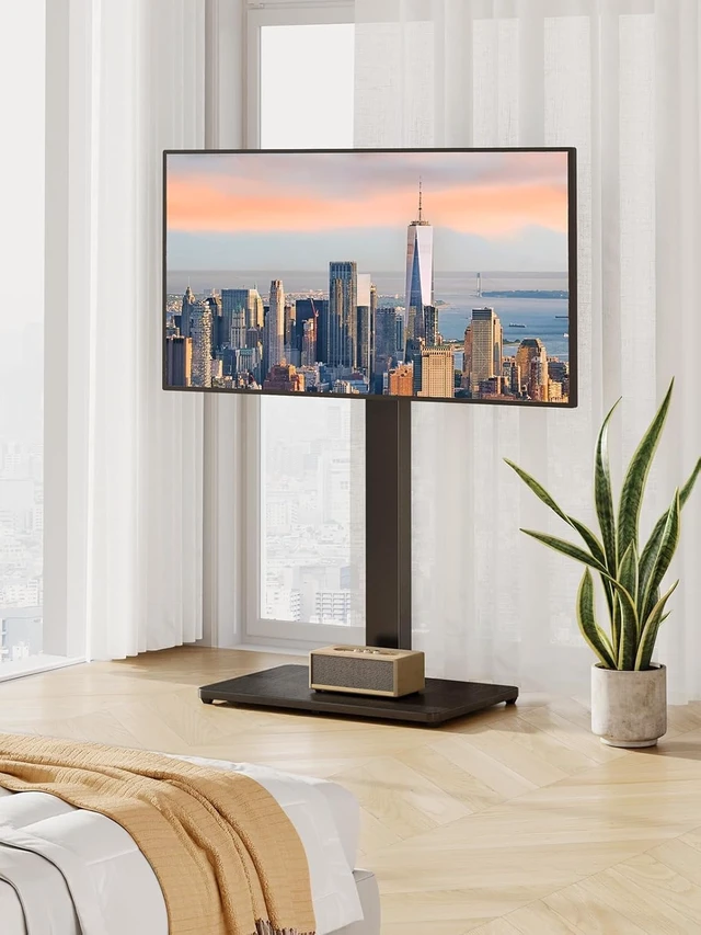 Alt view image 7 of 7 - Floor TV Stand with Mount for 32-70 inch TVs up to 88lbs Floor Standing TV Stand with 9 Height Adjustment TV Swivel Stand for Living Room with Wood Base Max VESA 400x400mm PGFS09