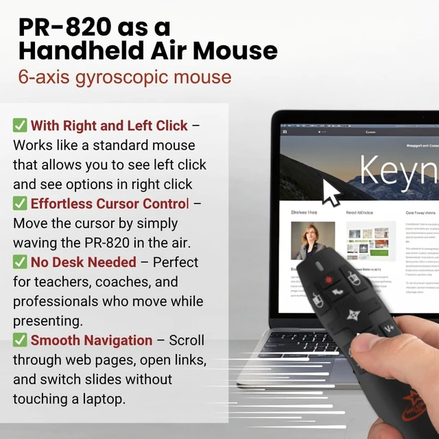 Alt view image 5 of 7 - PR-820 Air Mouse Wireless Presentation Clicker, Laser Pointer