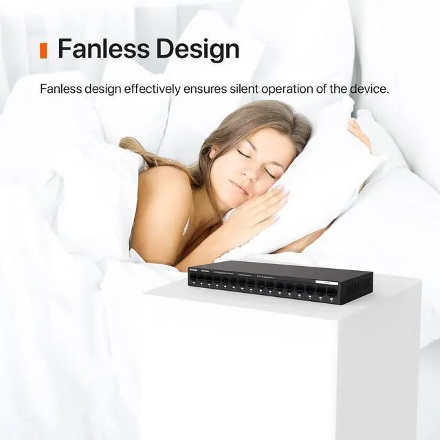 Alt view image 6 of 7 - Tenda TEG1116M 16 Port Gigabit Switch, Unmanaged Ethernet Switch with Traffic Optimization, Plug & Play, Fanless & Metal Design Network Switch, Limited Lifetime Protection