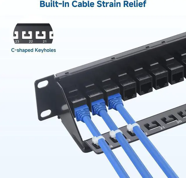 Alt view image 3 of 7 - Cable Matters 1U 19-Inch 24-Port 10Gbps Cat6 Ethernet Patch Panel with Inline Keystone and Cable Management Bar, Rackmount or Wall Mount Network Patch Panel