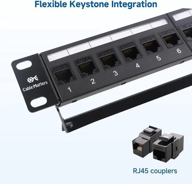 Alt view image 4 of 7 - Cable Matters 1U 19-Inch 24-Port 10Gbps Cat6 Ethernet Patch Panel with Inline Keystone and Cable Management Bar, Rackmount or Wall Mount Network Patch Panel